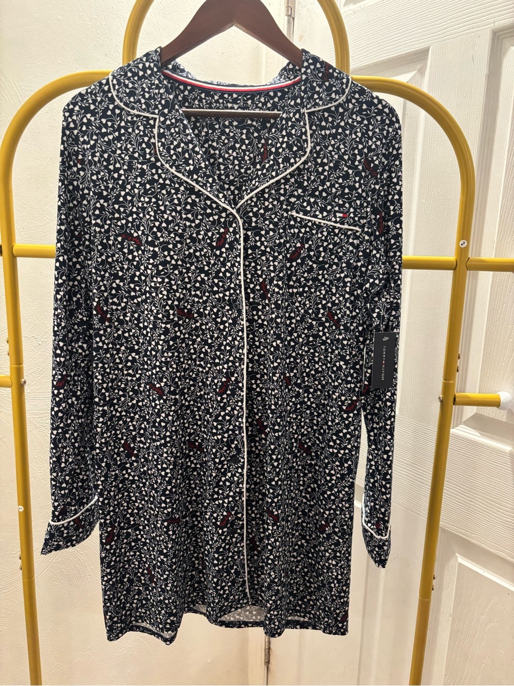 Tommy Hilfiger Navy Floral Button-Up Nightshirt (Medium)
